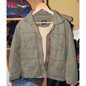 Abercrombie & Fitch A&F Womens Military Sherpa Lined OD Green Field Jacket Large